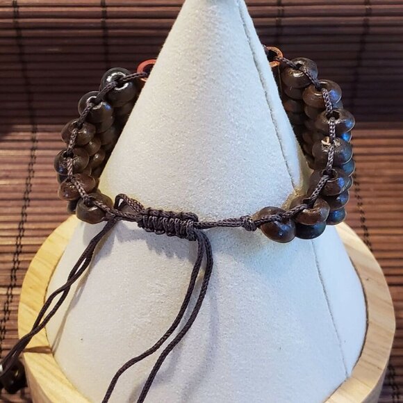 Vintage 90s Y2K Brown Tribal Patterns Wood Acrylic OSFA Adjustable Bracelet - Picture 5 of 10